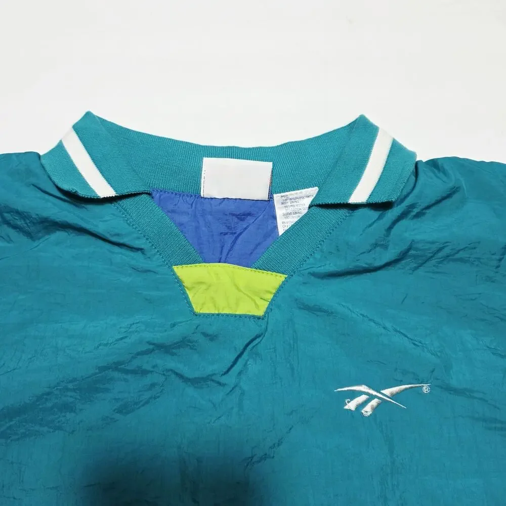 Vintage 90s Reebok Pullover Windbreaker Jacket Teal Green Logo Size XL Youth